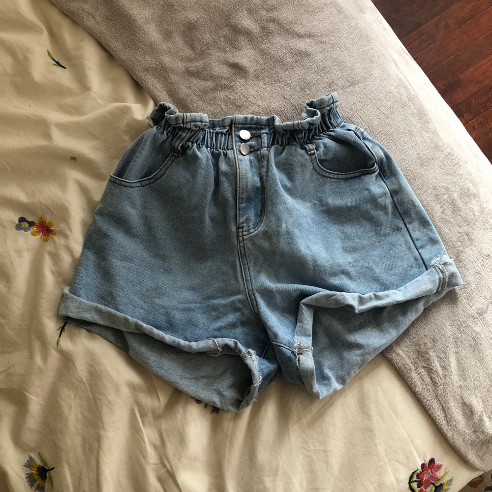 PRINCESS POLLY denim paper bag shorts
